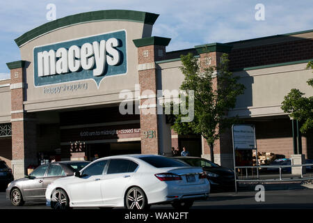 A logo sign outside of a Macey's retail grocery store location in Pleasant Grove, Utah on July 30, 2019. Stock Photo