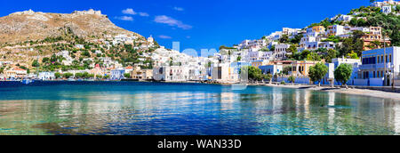 Wonderful Leros island, breathtaking sea scenery with traditional village Agia Marinana. Dodecanese, Greece Stock Photo