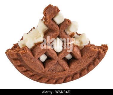 macro of broken chocolate chip cookie isolated on white. Stock Photo