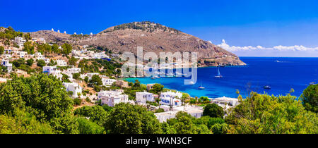 Wonderful Leros island,  scenery with traditional village Platanos .Dodecanese, Greece Stock Photo