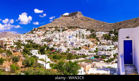Wonderful Leros island,  scenery with traditional village Platanos .Dodecanese, Greece Stock Photo