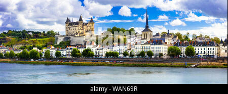 Impressive Saumur castle and village,Loire Valley,France. Stock Photo