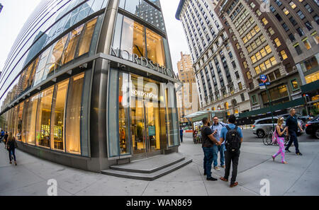 The Nordstrom Men's Store in Midtown Manhattan in New York on Tuesday, August 13, 2019. The three-story 47,000 square feet store is directly across from the future women's store opening in 2019. The store is luxe and service oriented even offering around-the-clock pick up of online orders if you must order your Comme de Garcon shirt at 2AM. (© Richard B. Levine) Stock Photo