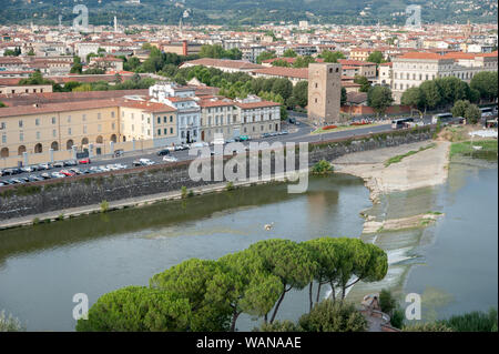 Florence view with Arno river. On the right you can see the Zecca tower which was part of the last Florentine Circle of Wall. Stock Photo