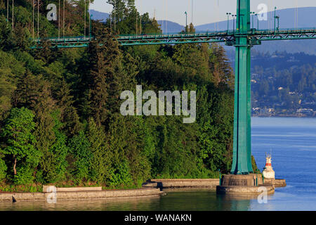 Prospect Point Lighthouse & Lions Gate Bridge, Vancouver City, British Columbia, Canada, USA Stock Photo