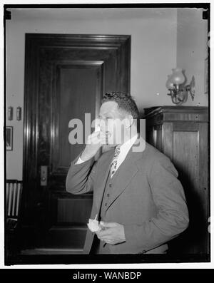 Cough drop erases throat of Senate filibuster. Washington, D.C., Jan. 26. Senator Allen J. Ellender of Louisiana, has suddenly become fond of cough drops since he spoke for 28 hours in six days during the present filibuster by [...]of Southern Senators against the Anti-Lynching Bill, 1/26/38 Stock Photo