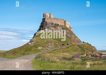 Lindisfarne Castle on The Holy Island of Lindisfarne in Northumberland, UK is a 16th century castle on a hill Stock Photo