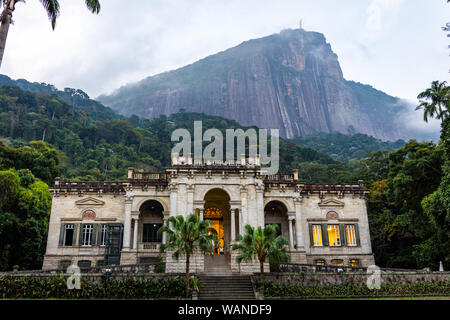 Lage Park mansion with Corcovado Mountain on the back, Rio de Janeiro Stock Photo