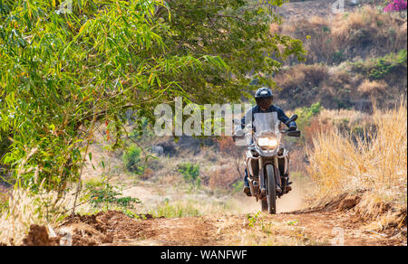 Man riding his ADV motorbike off road Stock Photo