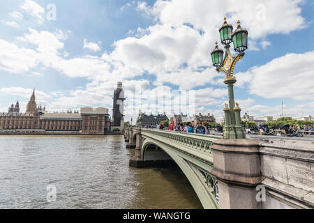London / UK, July 15th 2019 - View of Westminster Bridge Road crossing the river Thames Stock Photo