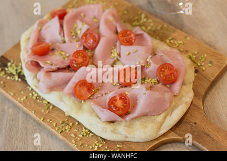 Italian happy hour food detail with pizza and beer glass Stock Photo