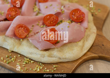 Italian happy hour food detail with pizza and beer glass Stock Photo