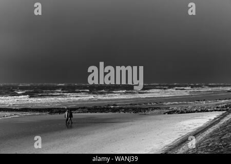 Norderney, Weststrand, Sonnenlicht, dunkle Wolken, Strand, Buhne, Menschen Stock Photo