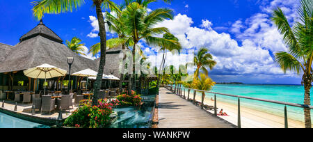 Luxury hotel in tropical paradise,Le Morne,Mauritius island. Stock Photo