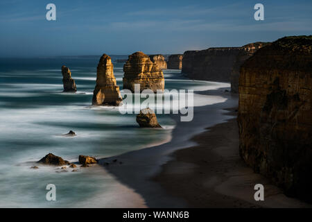 The famous Twelve Apostles under full moon in the middle of the night. Stock Photo