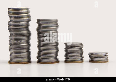 Four rows of stack of golden coins Stock Photo