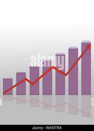 Illustrated bar graph with an arrow above it Stock Photo