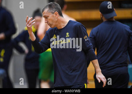 Melbourne, Australia. 21st Aug, 2019. 21st August 2019; Melbourne Sports Aquatic Centre, Melbourne, Victoria, Australia; International Basketball, United States of America Basketball and Australia Boomers Joint Practice; Australia's coach Andrej Lemanis - Editorial Use Only. Credit: Action Plus Sports Images/Alamy Live News Stock Photo