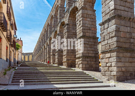 ancient aqueduct in Segovia, Castilla y Leon, Spain Stock Photo