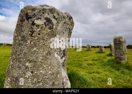 Granite Megalith in Merry Maidens of Boleigh neolithic stone circle Cornwall England Stock Photo