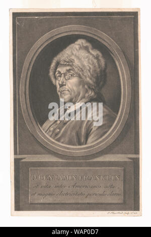 D. Benjamin Franklin, et vita inter Americanos acta, et magnis electricitatis periculis clarus / J. Elias Haid sculp., 1780. Stock Photo