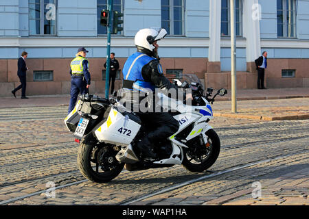 Helsinki, Finland. August 21, 2019. Police officers and vehicles in central Helsinki on the day of Russian President Vladimir Putin's visit. Credit: Taina Sohlman/Alamy Live News Stock Photo