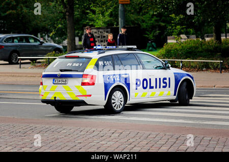 Helsinki, Finland. August 21, 2019. Police officers and vehicles in central Helsinki on the day of Russian President Vladimir Putin's visit. Credit: Taina Sohlman/Alamy Live News Stock Photo