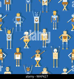 Robots seamless pattern. Cute vector illustration. Stock Vector