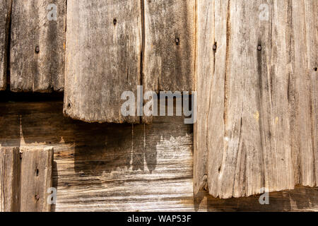 Close up detail of old barn wood.  Cades cove, Smokey mountains national park, Tennessee. Stock Photo