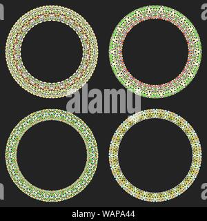 Set of 4 gravel mosaic round borders - vector design elements Stock Vector