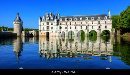 Chenonceaux, France - July 07 2017: The Renaissance Chateau de Chenonceau, built in the XVIth century, is one of the most beautiful castles of the Loi Stock Photo