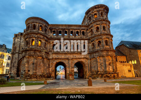 Porta Nigra, an ancient roman gate in Trier, Germany, is the main historical landmark and UNESCO World Culture heritage site Stock Photo