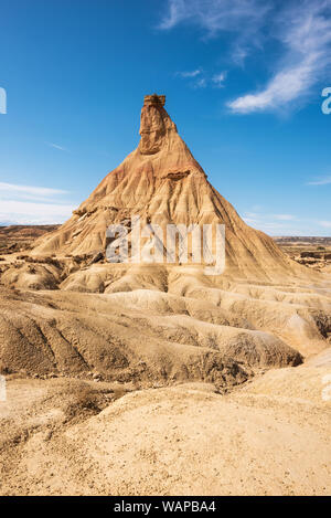 Desertic landscape in Bardenas Reales of Navarra, Spain . Stock Photo