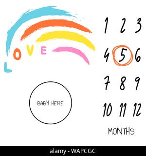 Baby milestone blanket background love rainbow decoration card. Stock Vector