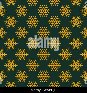 Golden snowflakes on green background, vector illustration Stock Vector