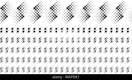 Repeating geometrical square pattern page dividers - black and white vector graphic design elements from diagonal squares Stock Vector