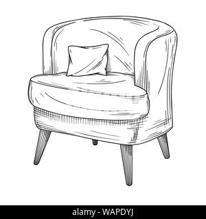 Realistic sketch armchair isolated on white background. Vector illustration in sketch style. Stock Vector