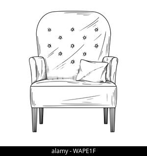Realistic sketch armchair isolated on white background. Vector illustration in sketch style. Stock Vector