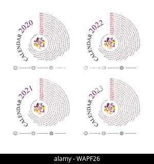 Calendar 2020, 2021,2022 and 2023 Calendar template.Yearly calendar vector design stationery template.Vector illustration. Stock Vector