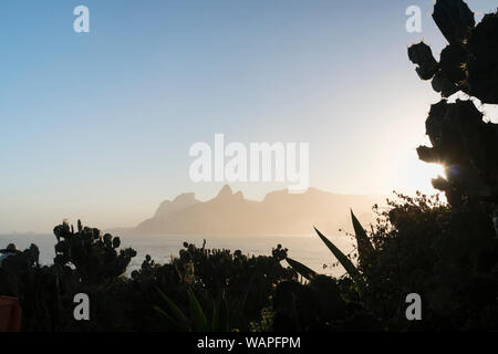 Ipanema Beach and Morro Dois IrmÃ£os from the cactuses of Arpoador Rock Stock Photo