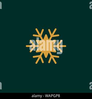 Gold snowflake icon, snow pictogram, winter symbol. Stock Vector