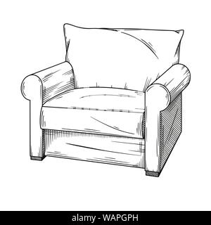 Realistic sketch armchair isolated on white background. Vector illustration in sketch style. Stock Vector