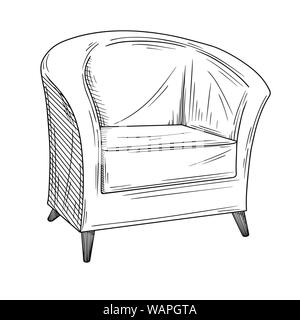 Realistic sketch armchair isolated on white background. Vector illustration in sketch style. Stock Vector