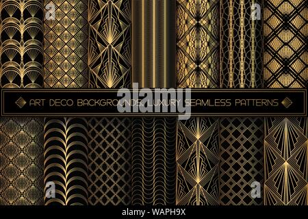 Art Deco Patterns. Seamless black and gold backgrounds Stock Vector ...
