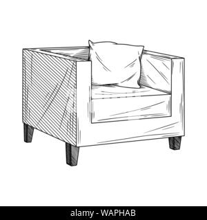 Realistic sketch armchair isolated on white background. Vector illustration in sketch style. Stock Vector