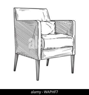 Realistic sketch armchair isolated on white background. Vector illustration in sketch style. Stock Vector