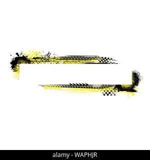 Two grunge tire track banners isolated on white background Stock Vector