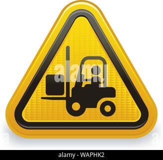 Vector illustration. Forklift alert warning symbol with reflects, lights and shadows. Stock Vector