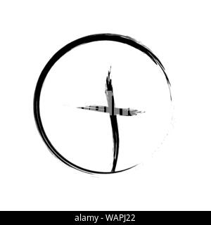 Christian cross icon in the circle. Black christian cross sign isolated on white background. Vector illustration. Stock Vector