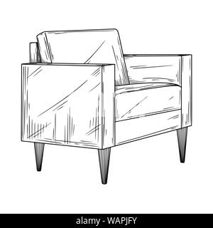 Realistic sketch armchair isolated on white background. Vector illustration in sketch style. Stock Vector
